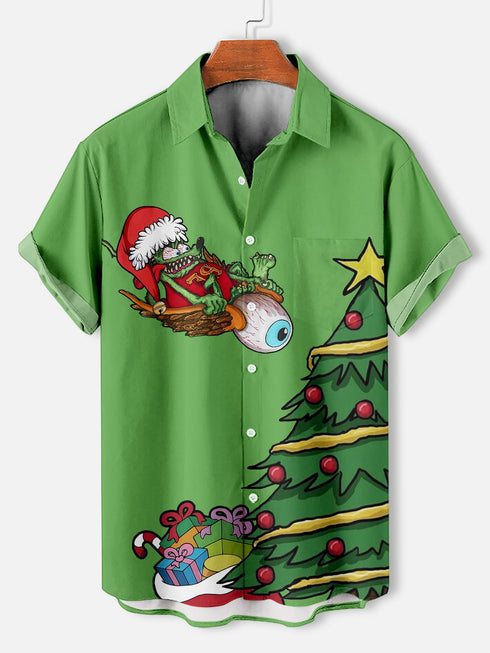 Men's Christmas Cartoon Funny Graphic Short Sleeve Hawaiian Shirt
